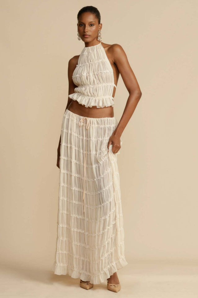 Ruffled Halter Top & Pleated Maxi Skirt Set