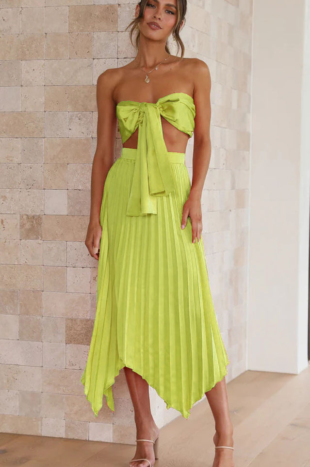 Tilley Pleated Top and Skirt Set With Asymmetrical Hemline