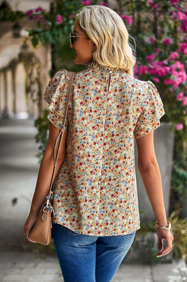 Floral Flutter Sleeve Casual Top