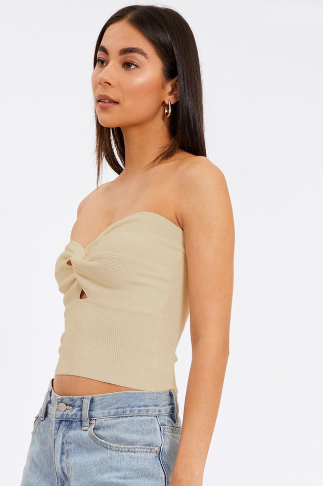 Strapless Knotted Knit Crop Top