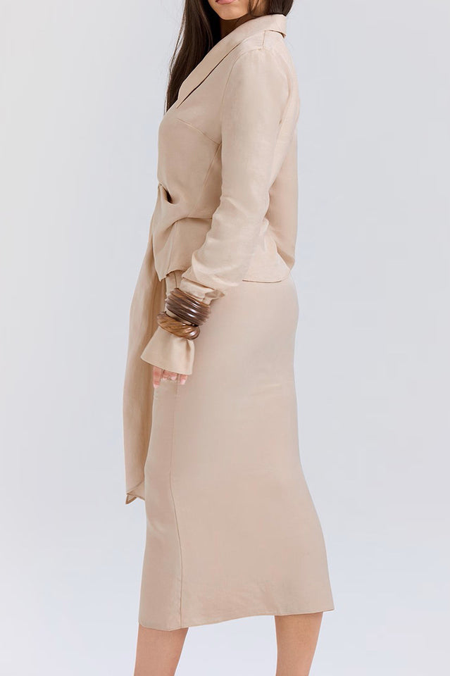 Draped Tie Front Shirt Set in Luxurious Lyocell