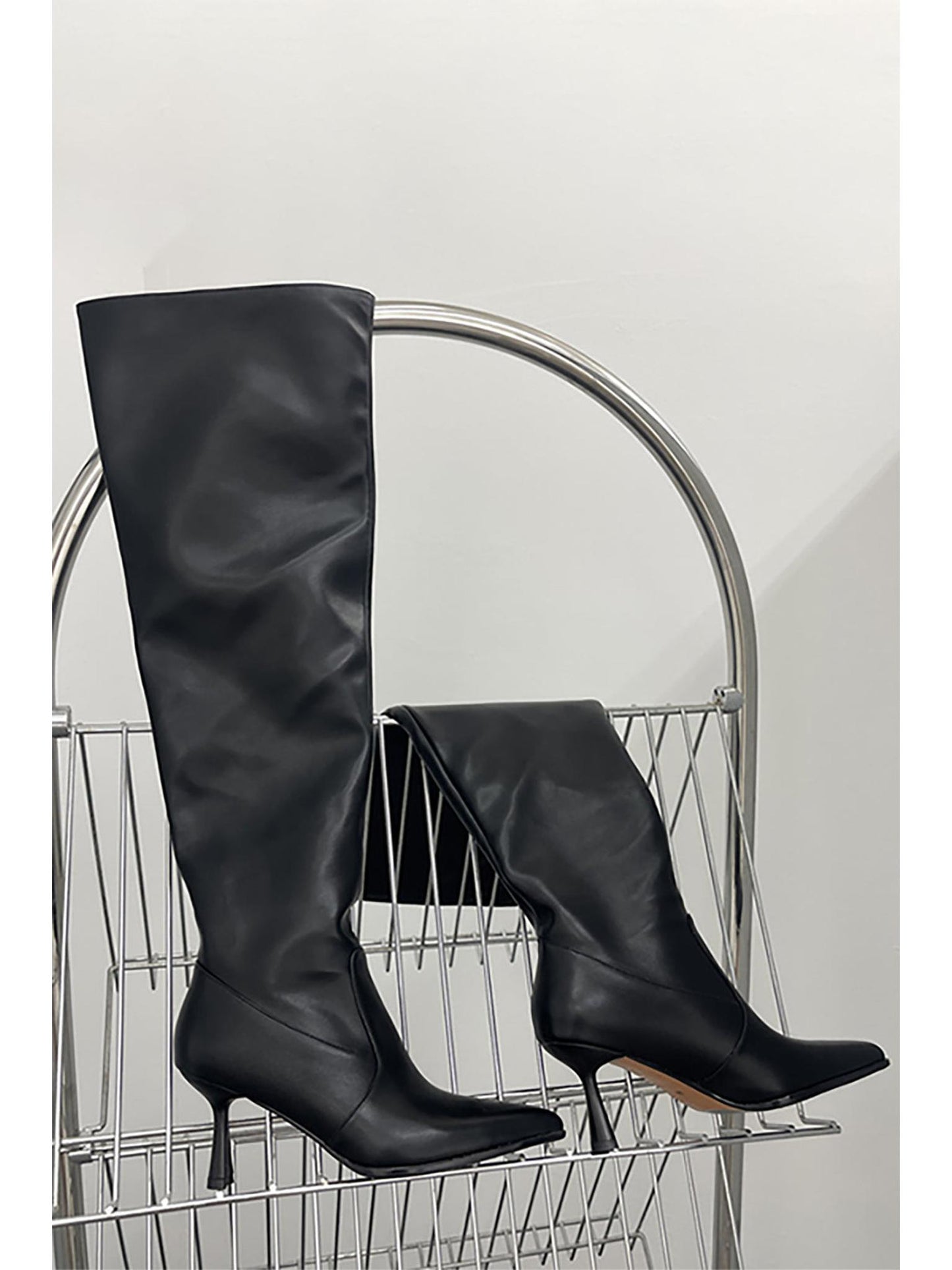 Pointed Toe Stiletto Knee High Boots in PU Leather