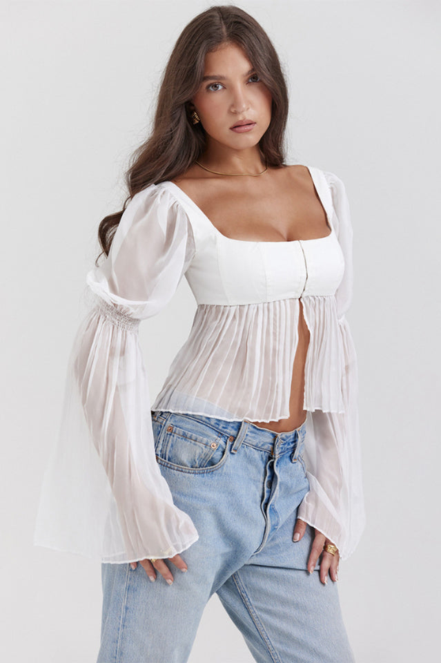 Lucie Chiffon Bustier Top with Pleated Sleeves