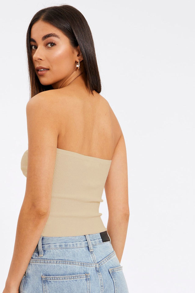 Strapless Knotted Knit Crop Top