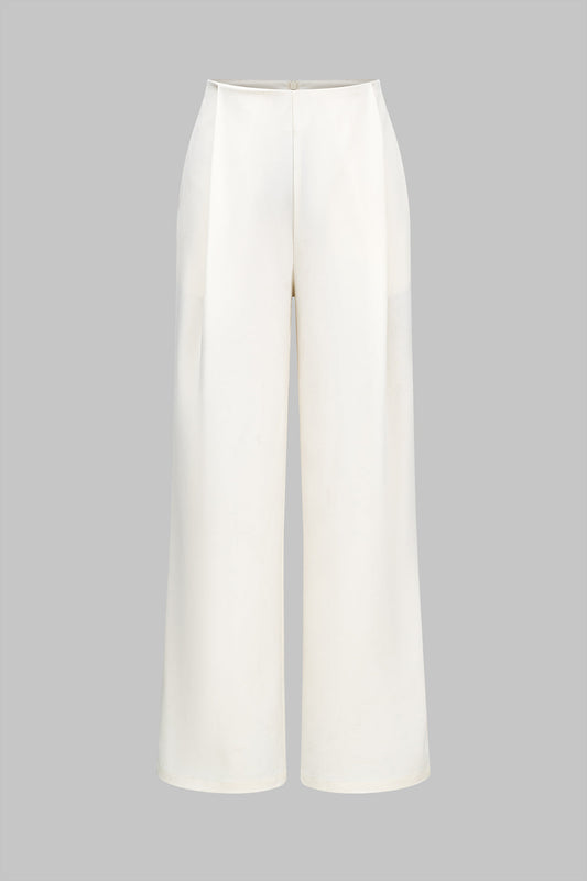 Zipper Detail High Waist Trousers in Twill Fabric