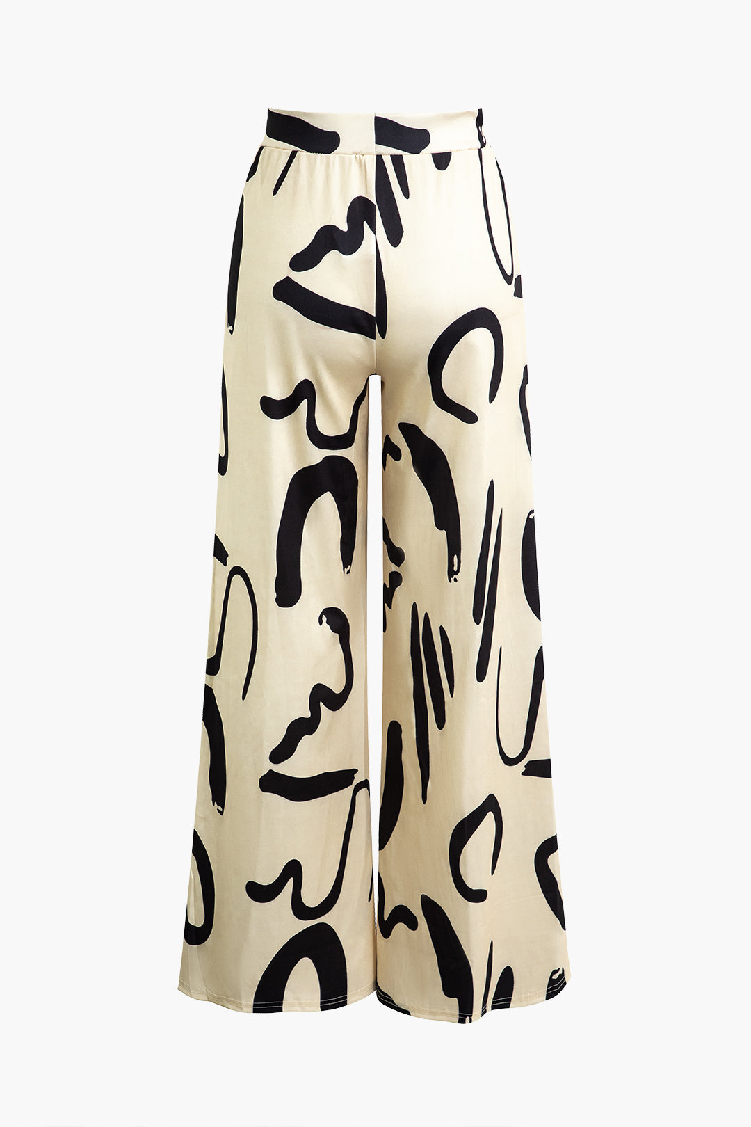 Abstract Print Wide Leg Pants in Chiffon Fabric