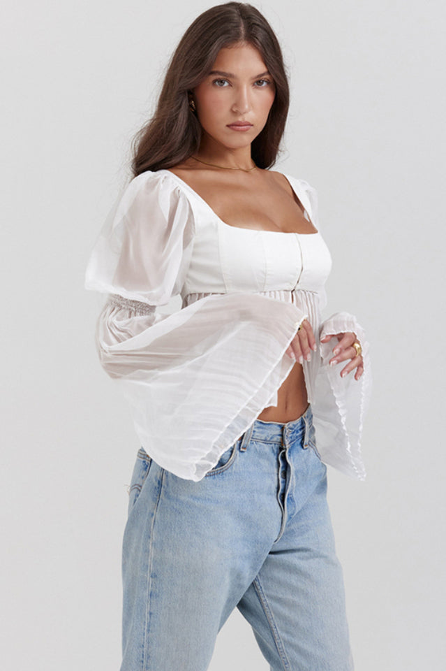 Lucie Chiffon Bustier Top with Pleated Sleeves