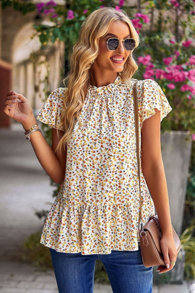 Floral Print Ruffled Blouse for Summer