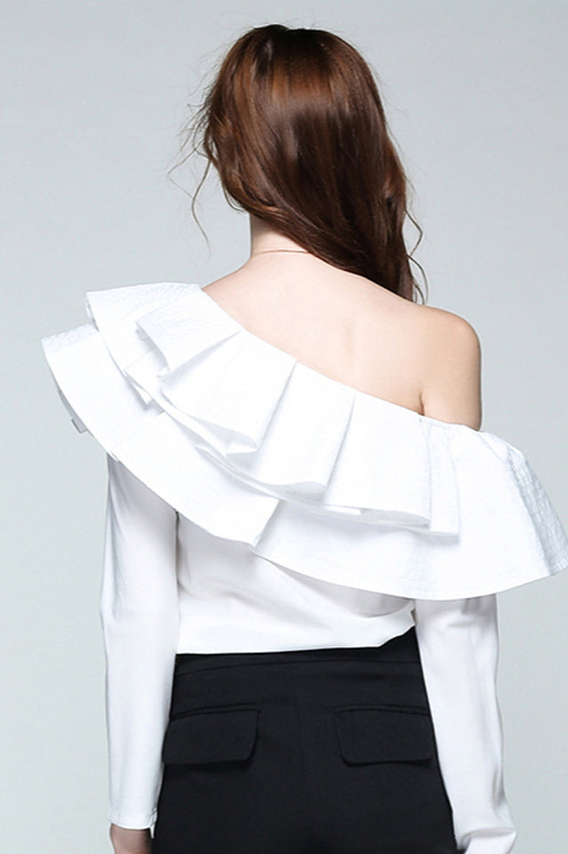 One Shoulder Ruffled Shirt in Elegant Style