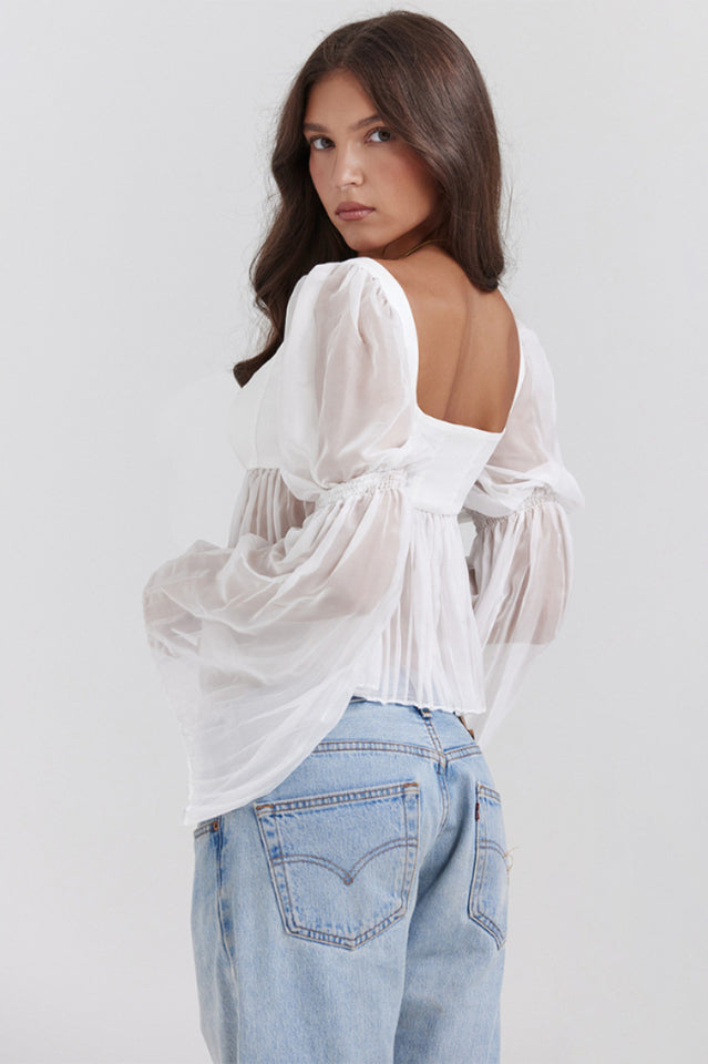 Lucie Chiffon Bustier Top with Pleated Sleeves