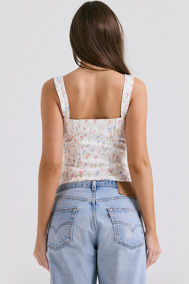 Chicca White Posy Print Soft Linen Top