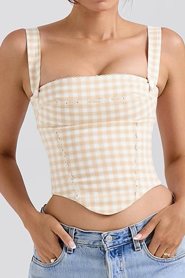 Gingham Corset with Fitted Boned Bodice