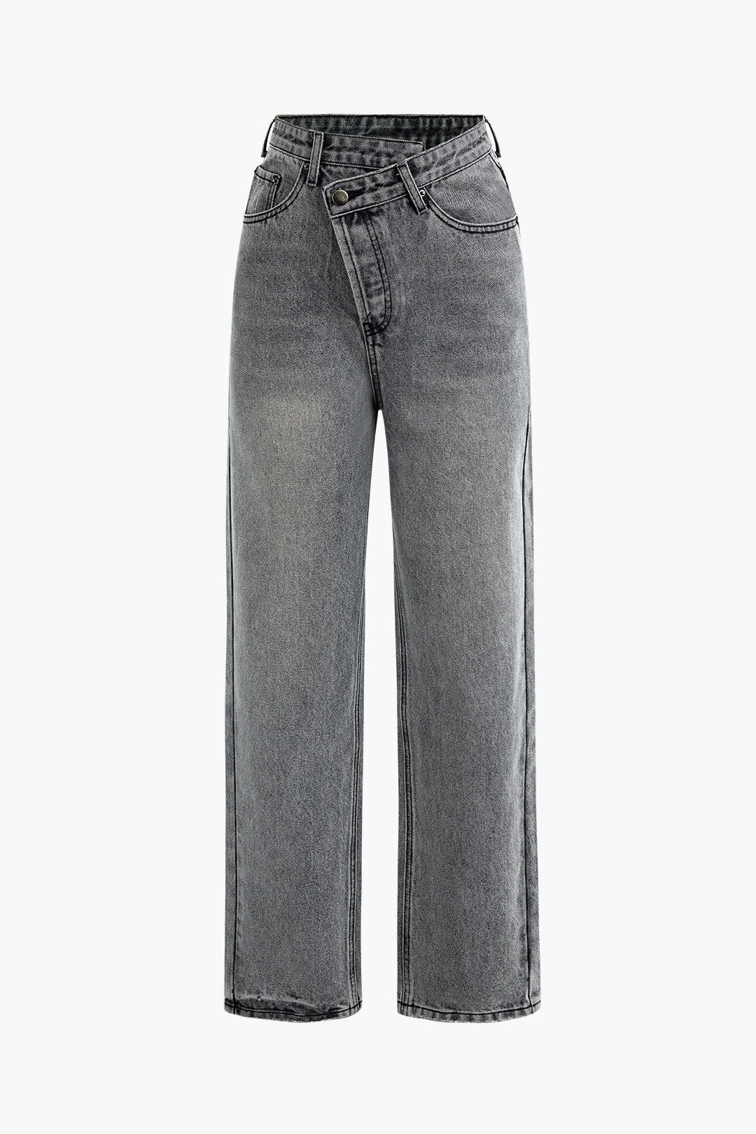 Asymmetric Waist Loose Fit Straight Leg Jeans