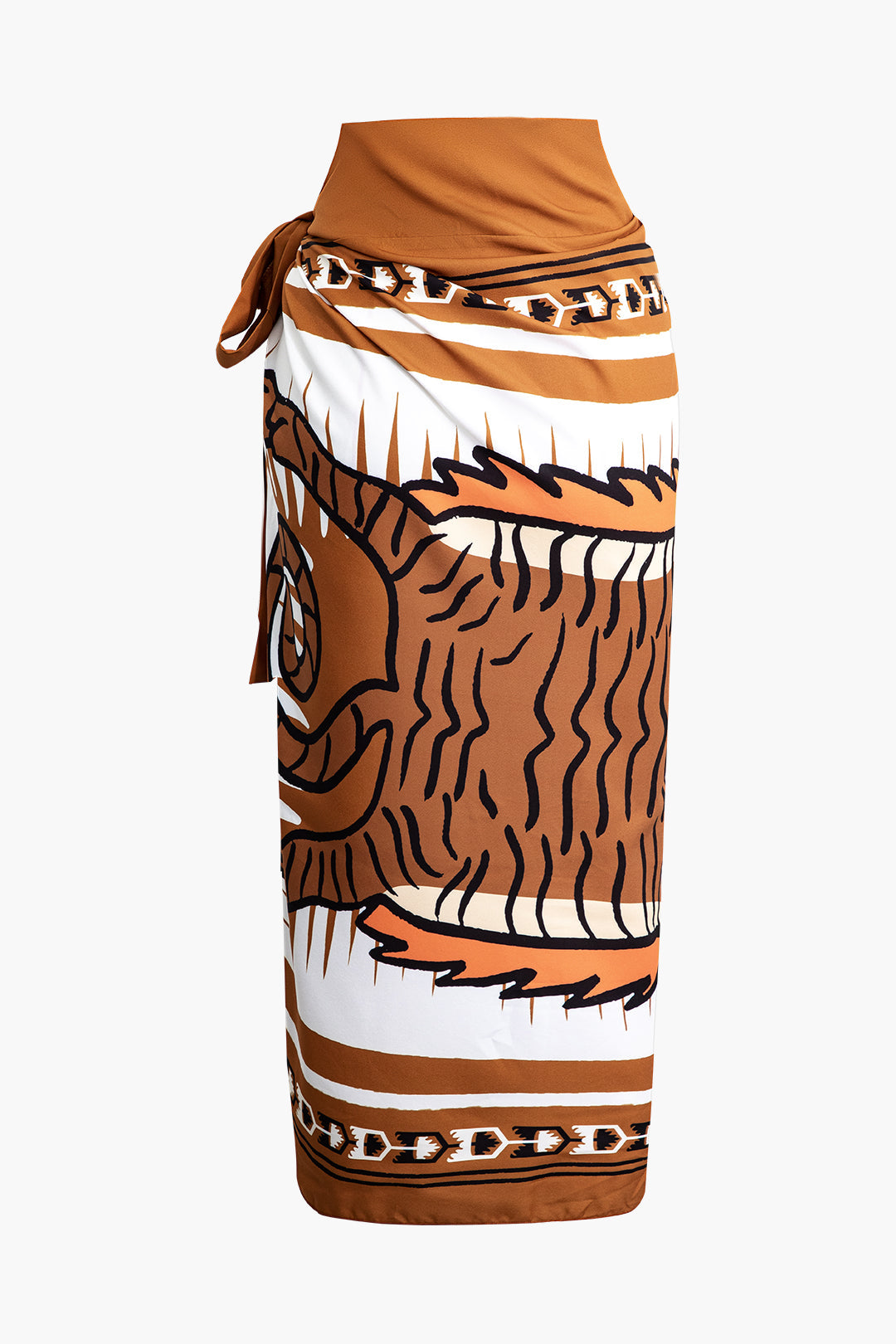 Abstract Print Knot Maxi Skirt with Fitted Style