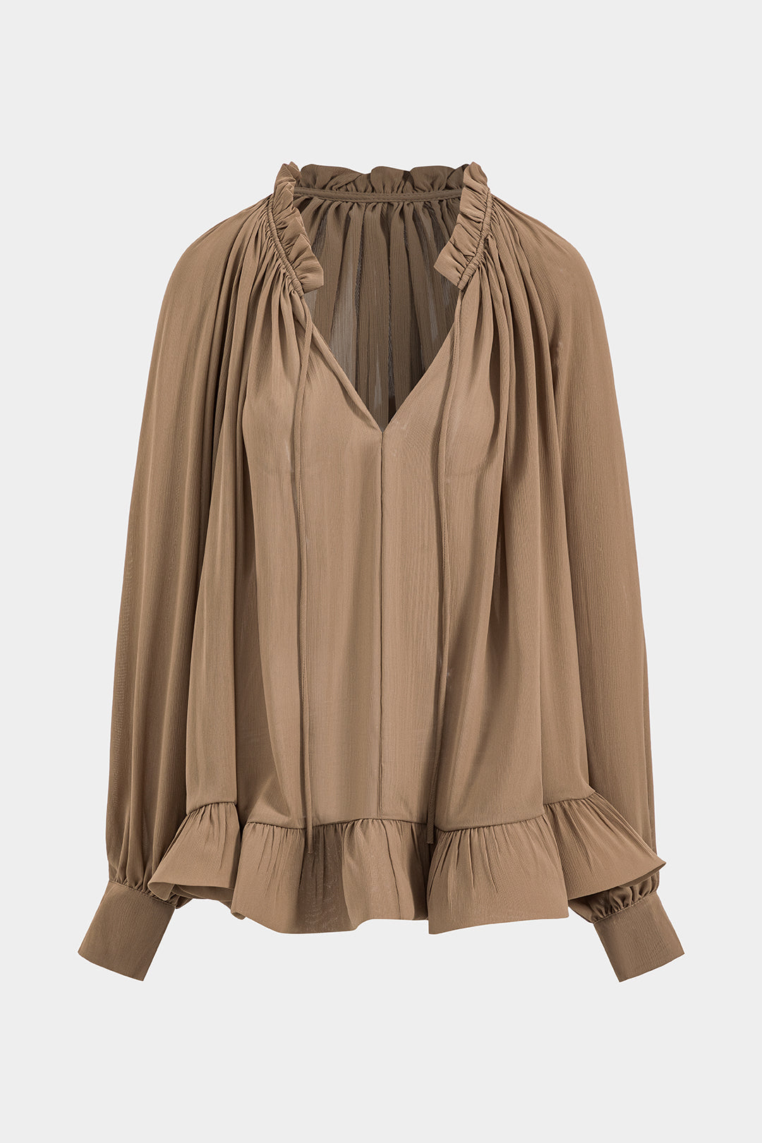 Chiffon Pleated Ruffle Long-Sleeve Shirt