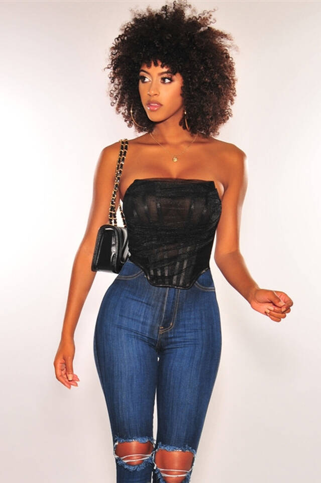 Mesh Boned Corset Top With Chiffon Draping