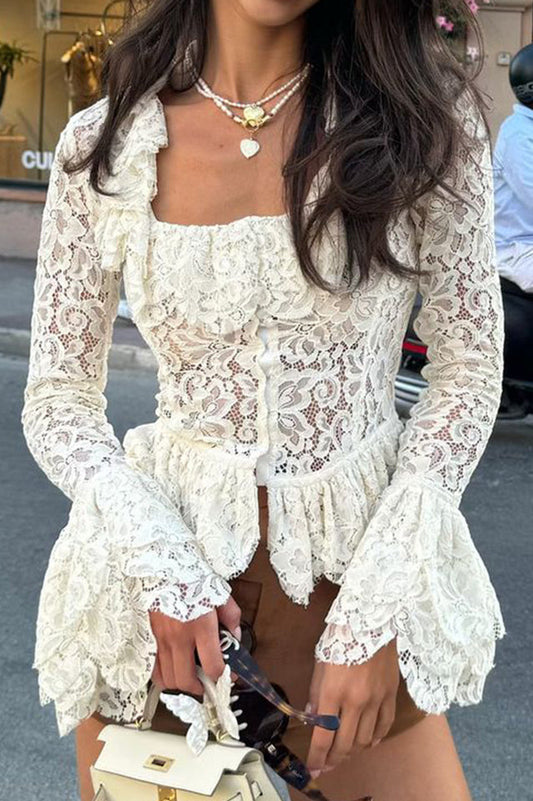 Dahlia Lace Shirt with Ruffle Sleeves