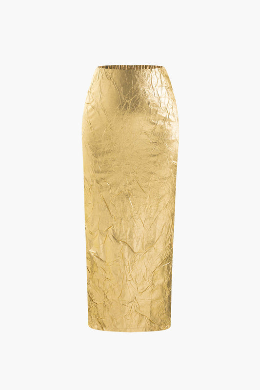 Metallic Textured Midi Skirt with Glitter Finish