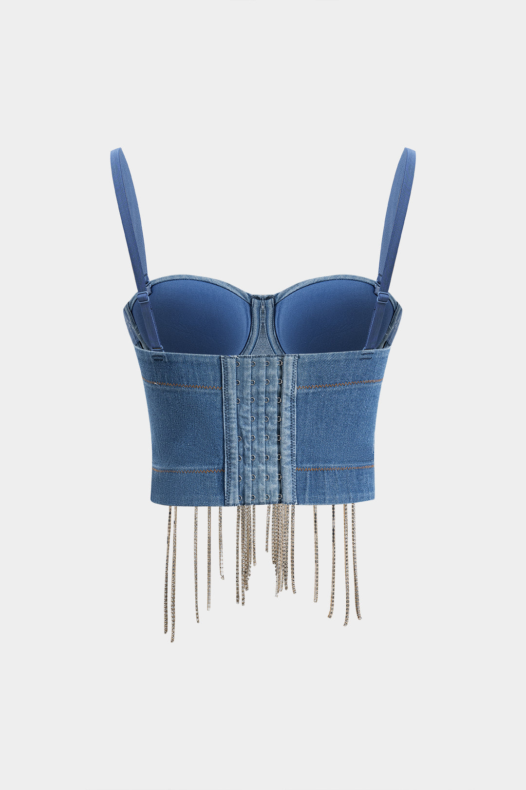 Denim Rhinestone Fringe Cami Top