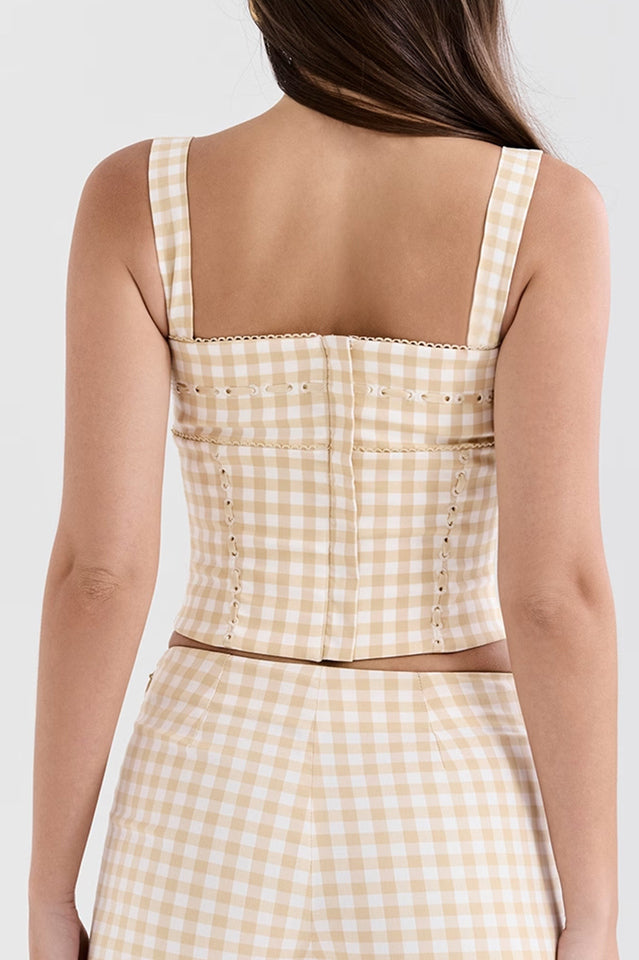 Gingham Corset with Fitted Boned Bodice