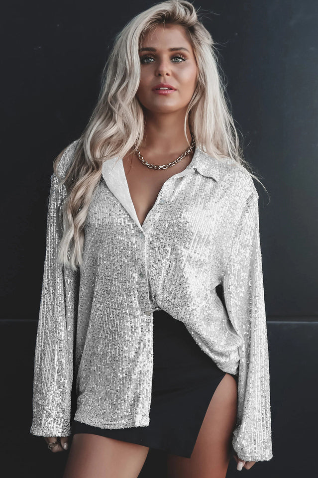 Attention Seeker Sequin Button-Up Top