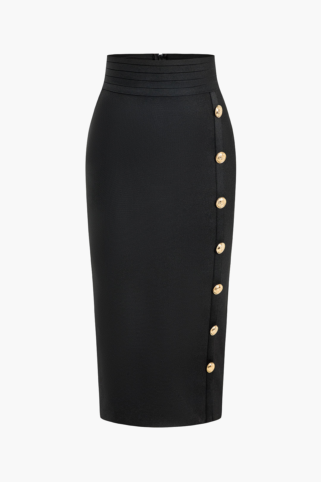 Solid Knit Asymmetrical Button Skirt in Black