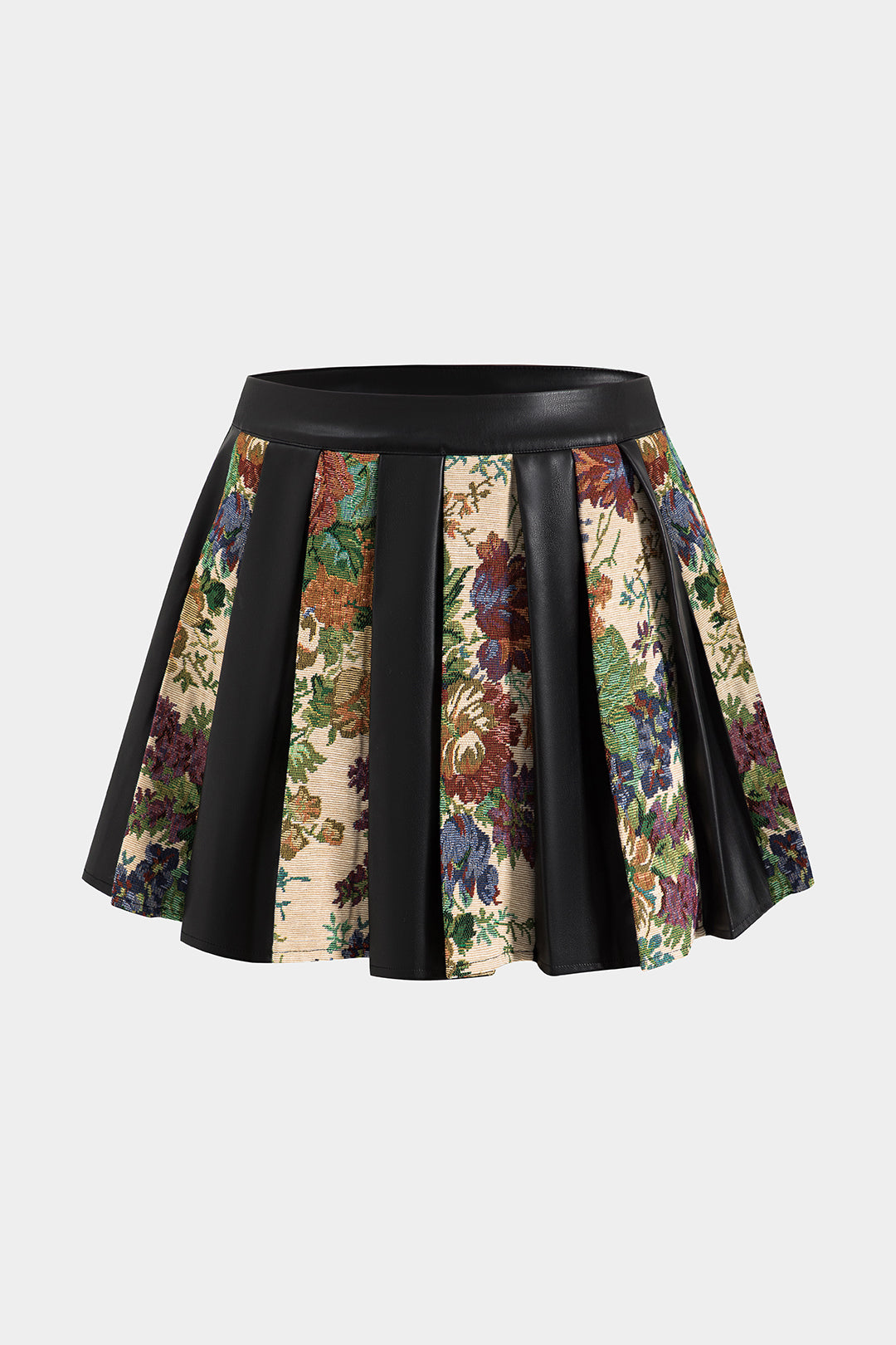 Jacquard Faux Leather Patchwork Skirt