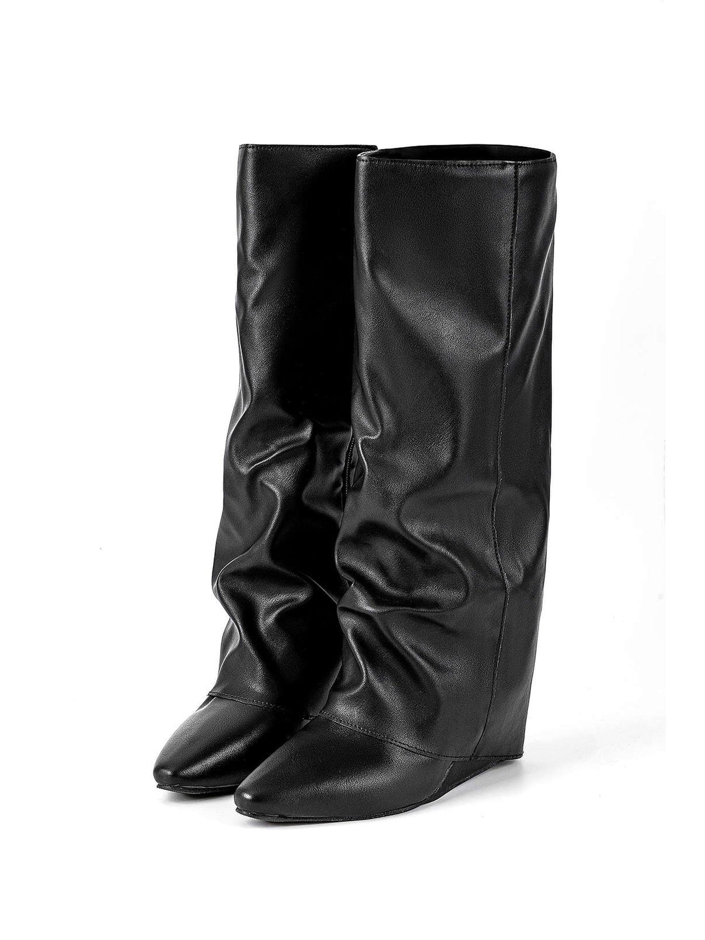 Faux Leather Almond Toe Mid Calf Boots for Effortless Style