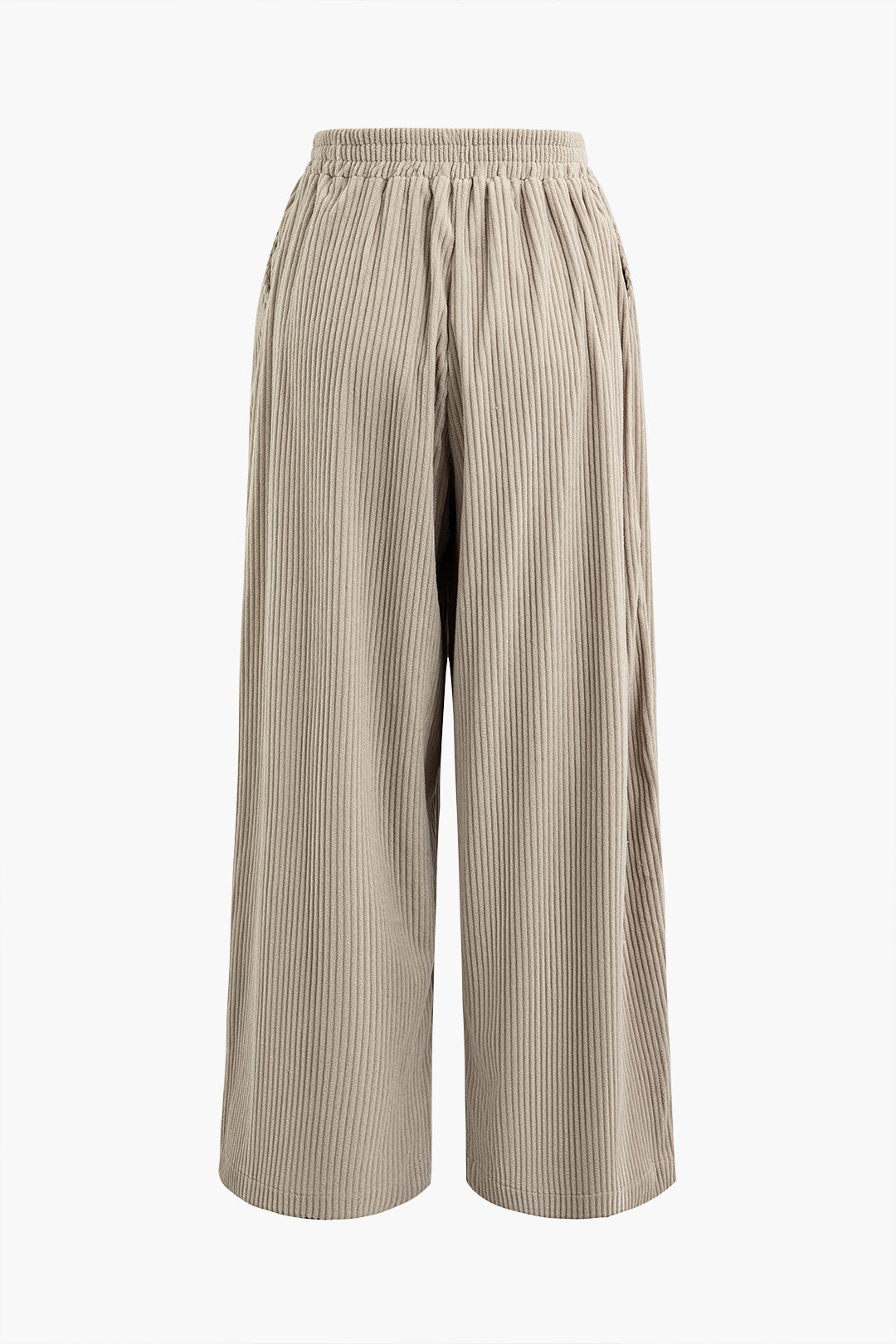 Solid Pleated Wide Leg Pants in Corduroy Fabric