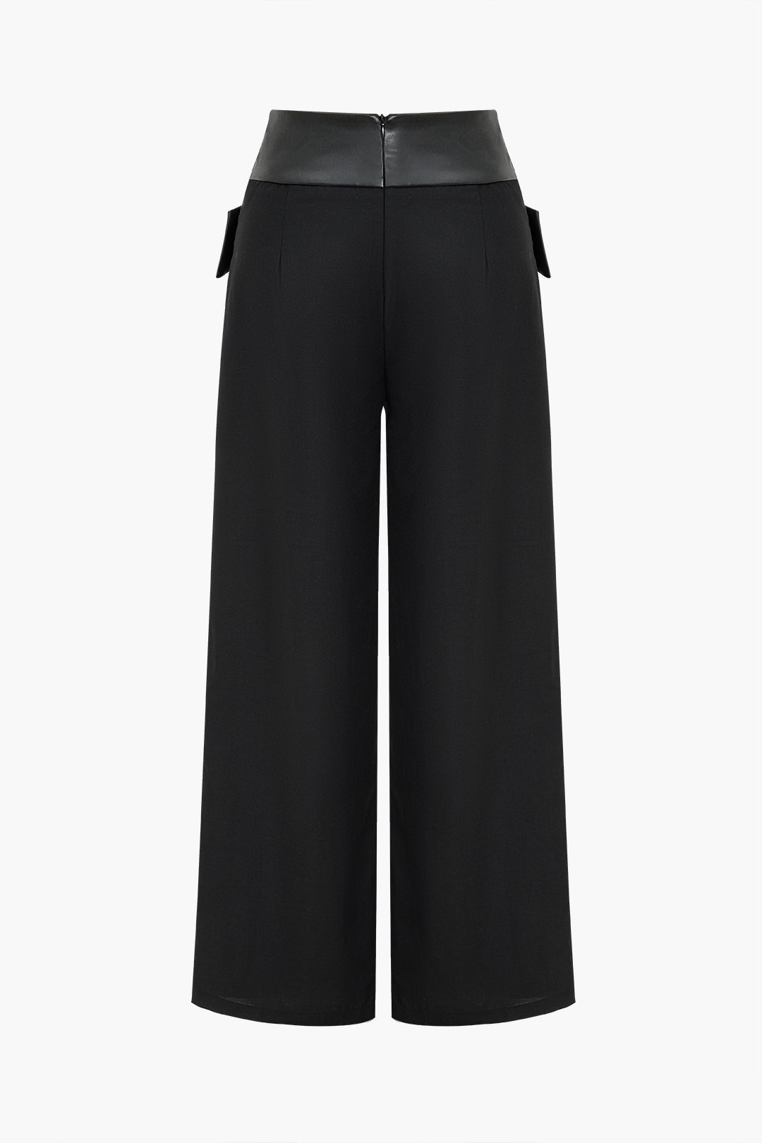 Solid Faux Leather High Waist Pocket Trousers