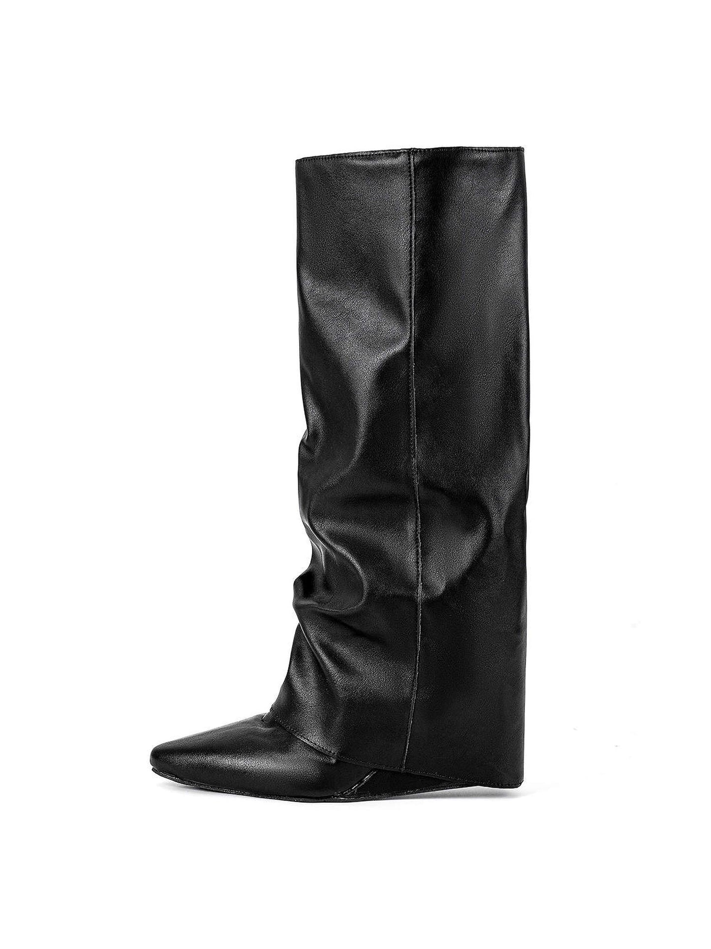 Faux Leather Almond Toe Mid Calf Boots for Effortless Style