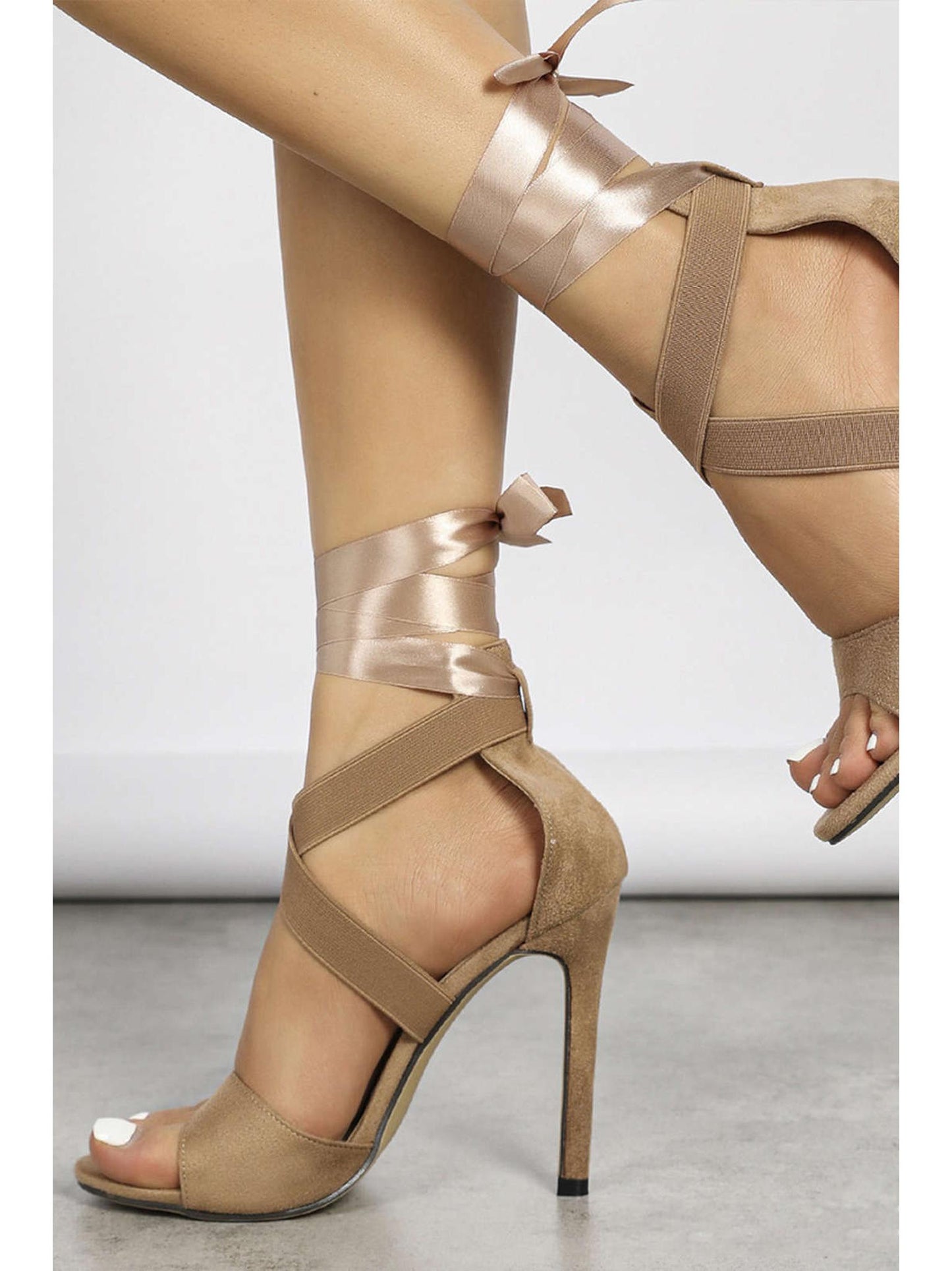 Faux Suede Crossed Tie-Up Heels for Effortless Elegance