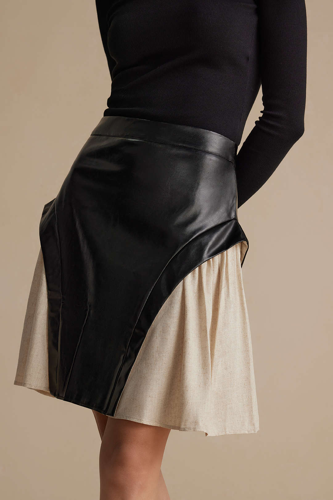 Color Block Ruched Zipper Skirt