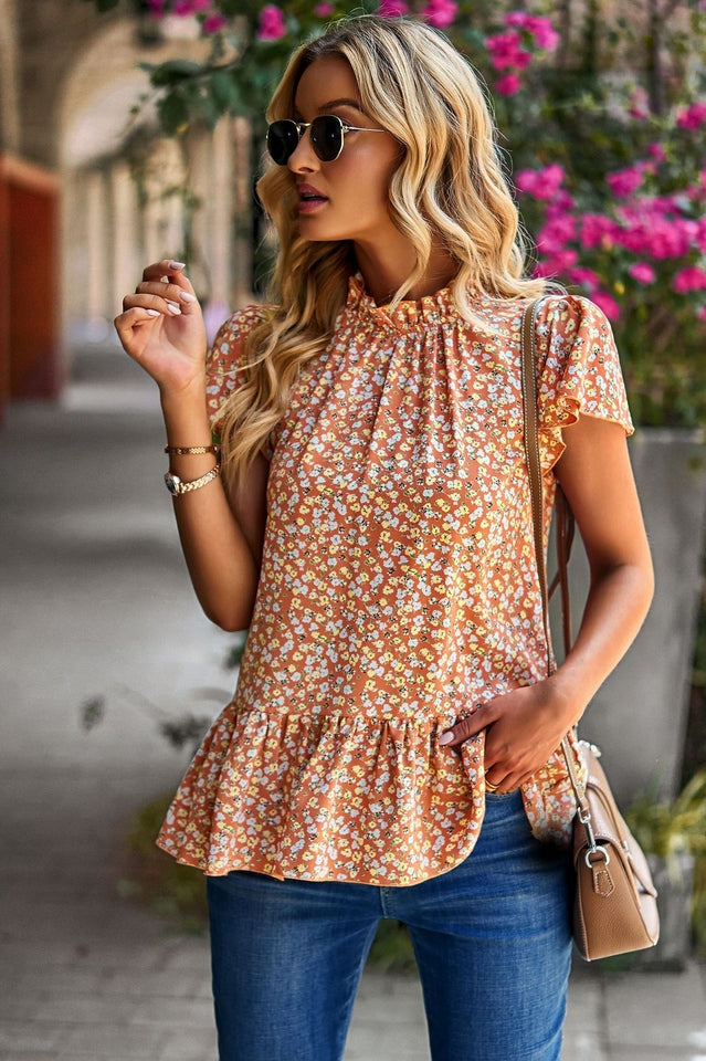 Floral Print Ruffled Blouse for Summer