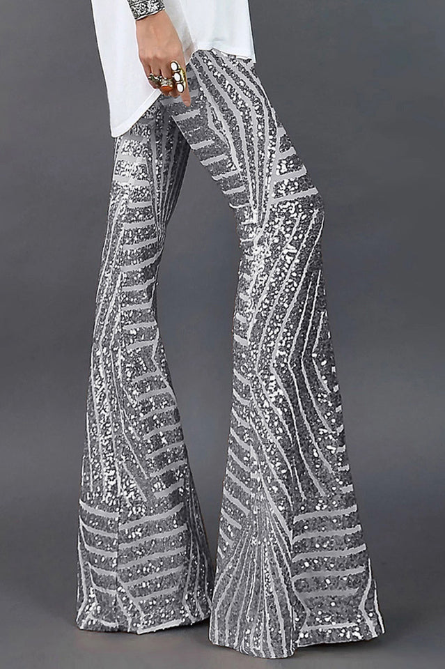 Sequin High Rise Flare Pants with Elastic Waist