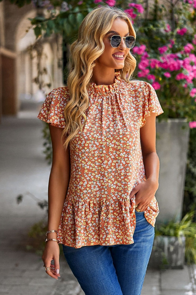 Floral Print Ruffled Blouse for Summer