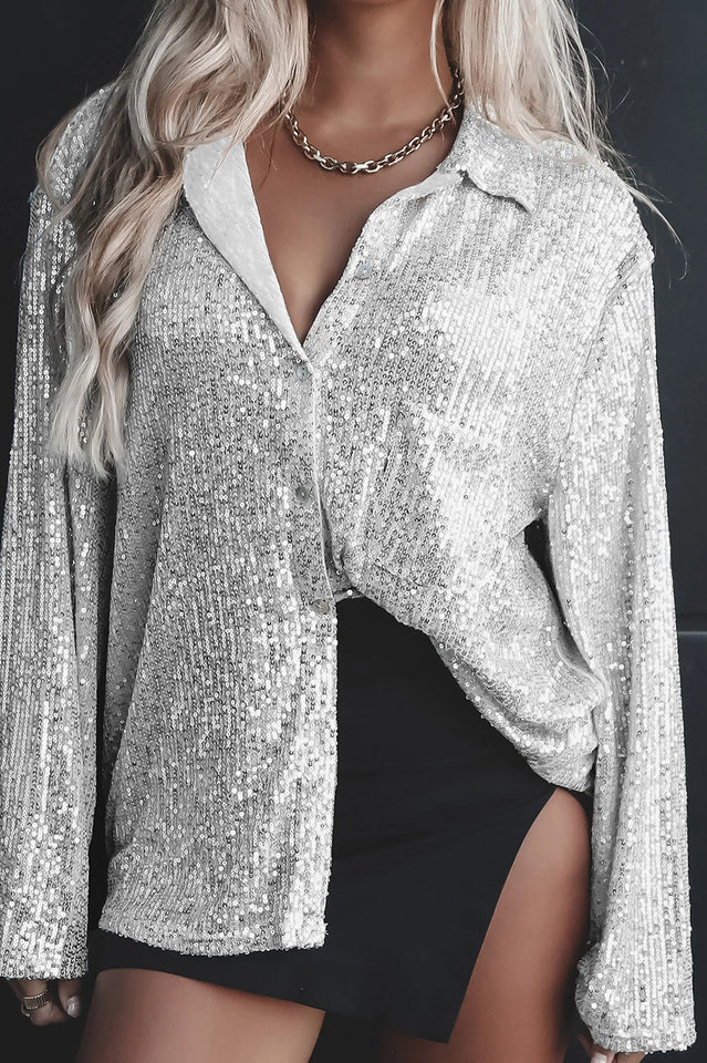 Attention Seeker Sequin Button-Up Top