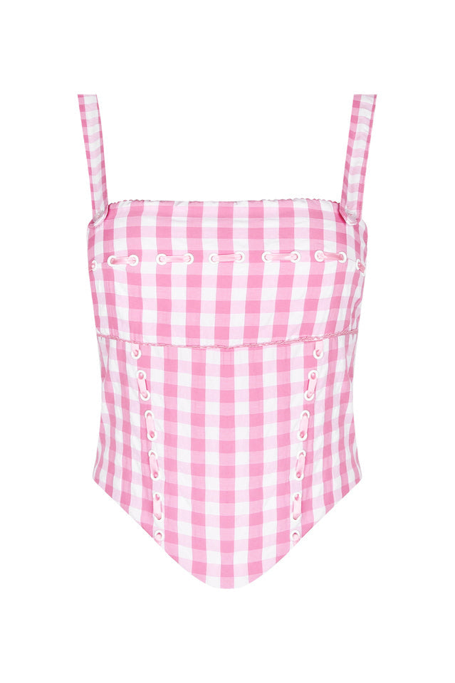 Gingham Corset with Fitted Boned Bodice