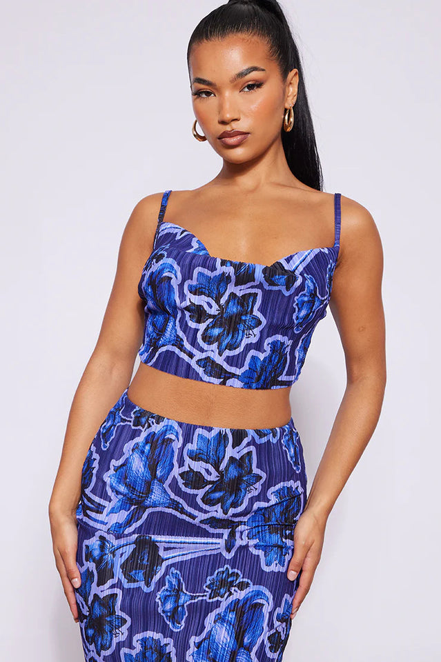 Plisse Strappy Cow Neck Top and Skirt Set