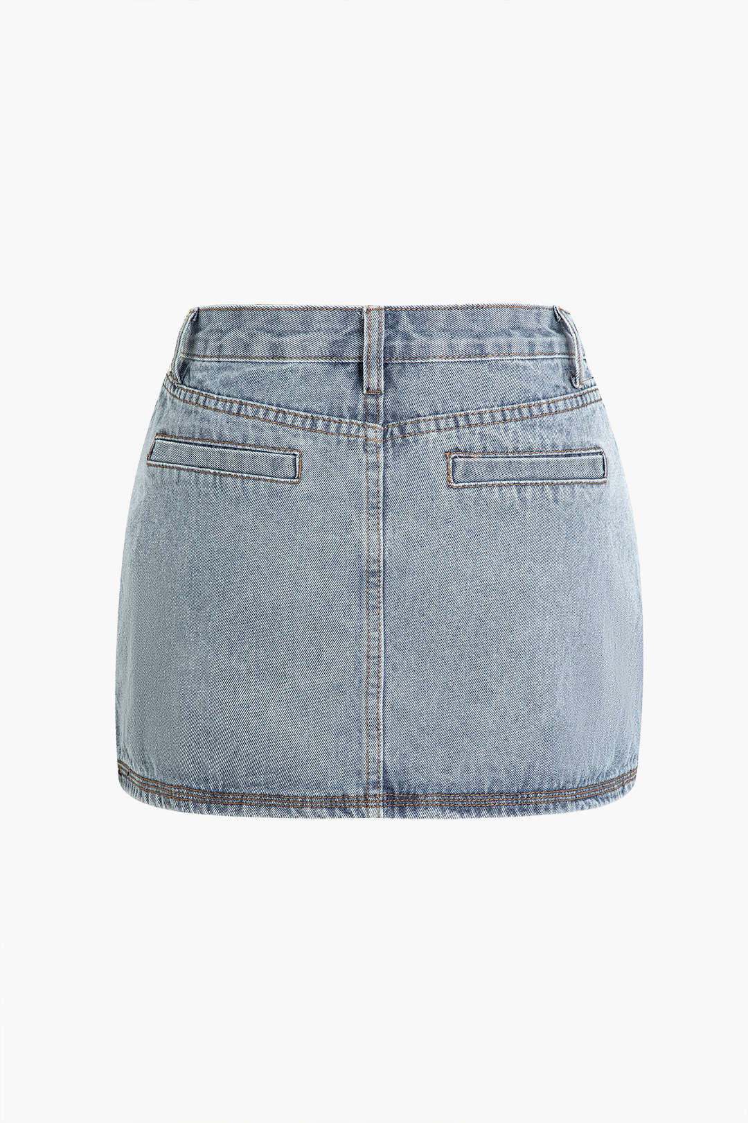 Faded Cargo Denim Mini Skirt with Flap Pockets