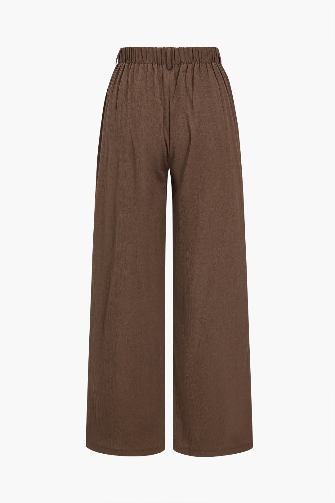 Basic Solid Ruched Wide Leg Trousers in Plain Fabric