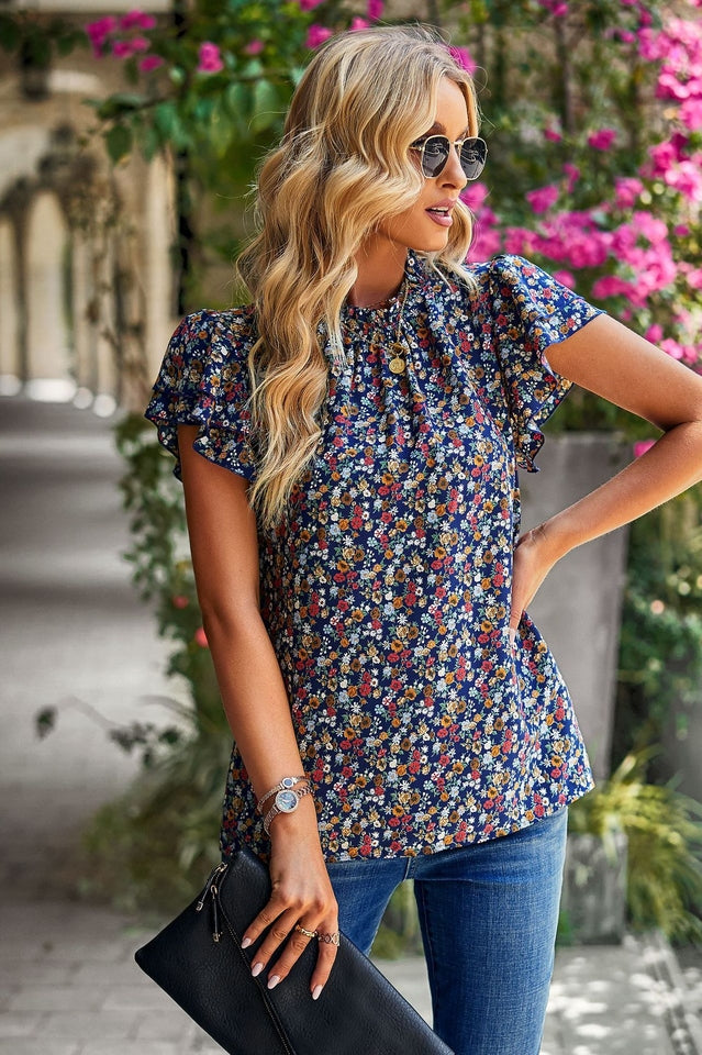 Floral Flutter Sleeve Casual Top