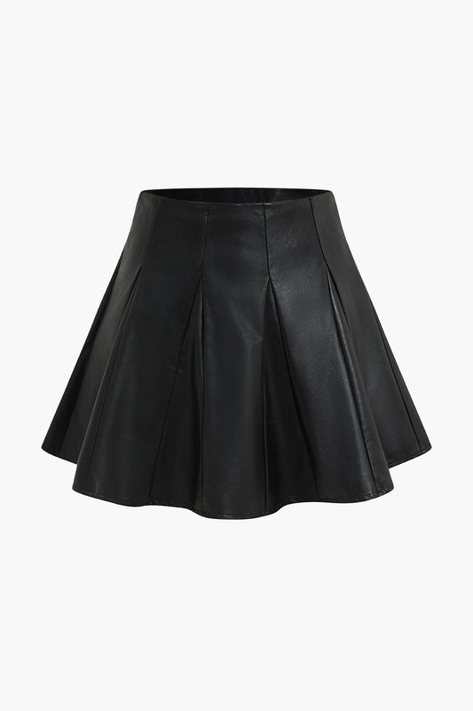 Solid Faux Leather Ruched Mini Skirt