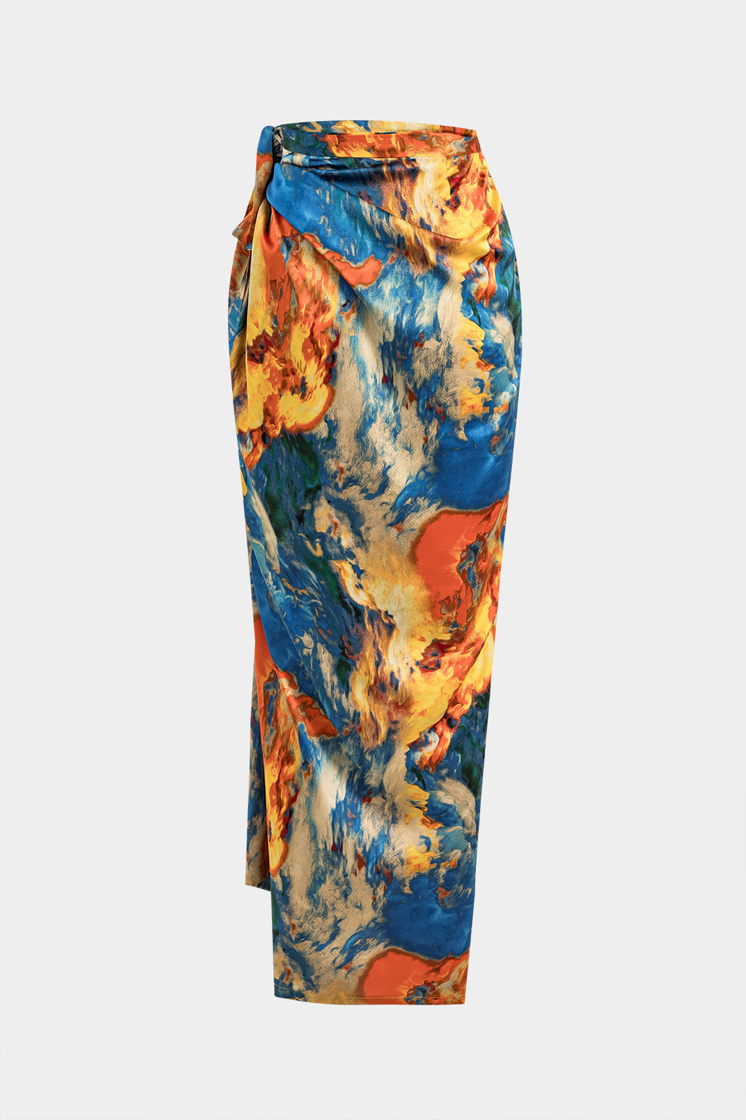 Satin Floral Print Tie Front Skirt