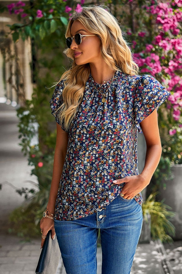 Floral Flutter Sleeve Casual Top