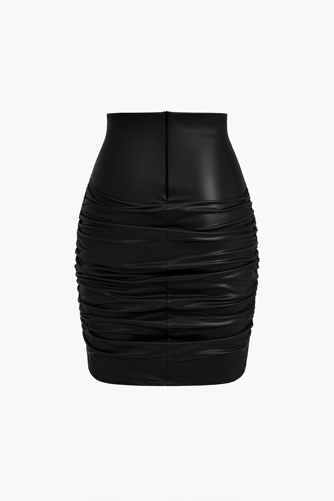 Solid Faux Leather Ruched Pencil Skirt