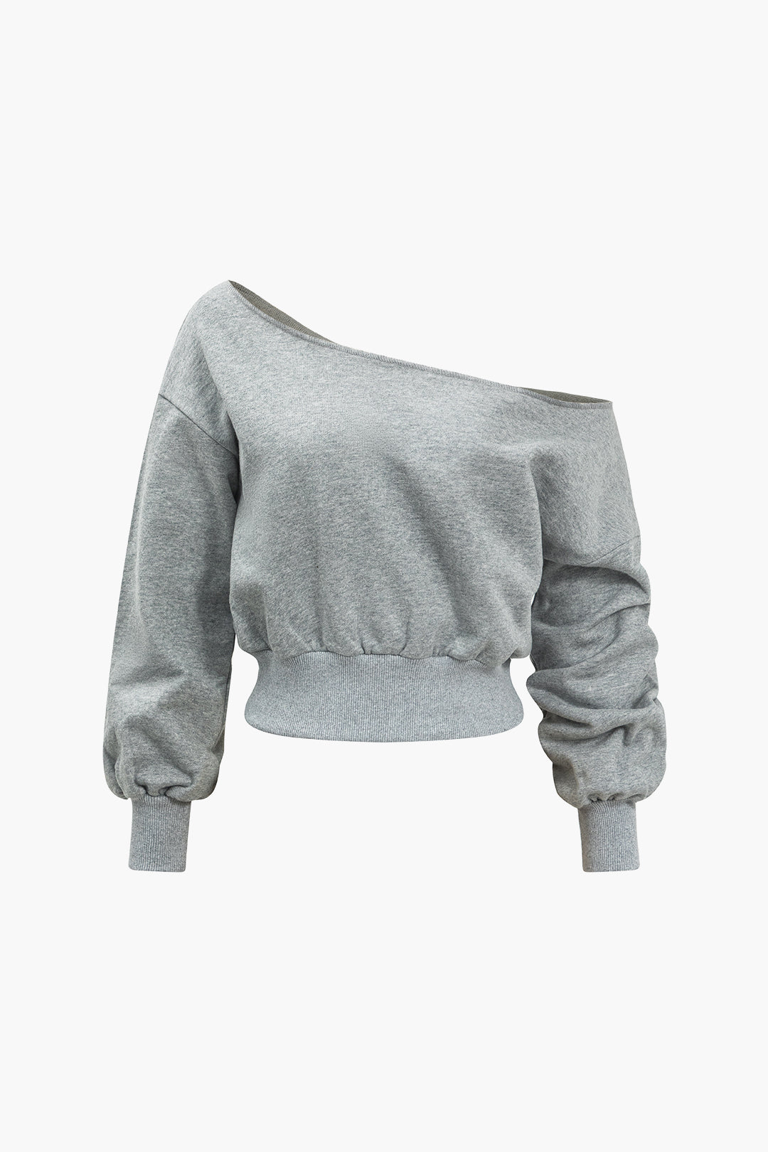 Solid Asymmetrical Ruched Casual Sweatshirt