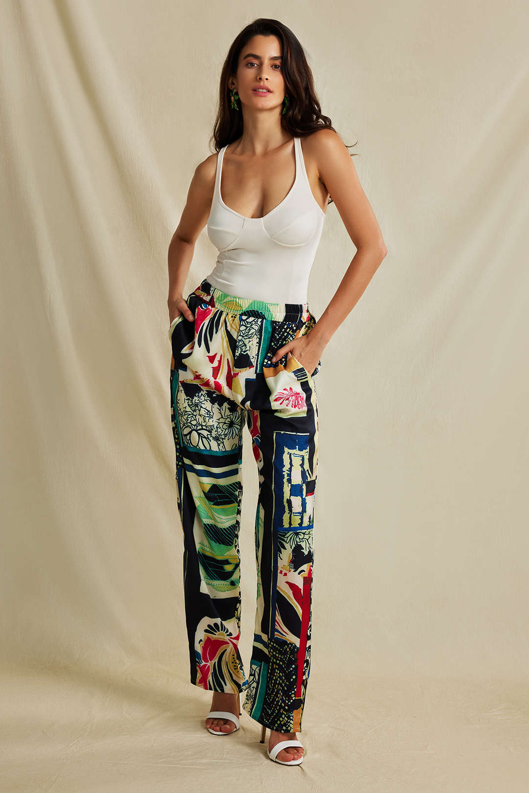 Floral Print High Waisted Straight Leg Pants