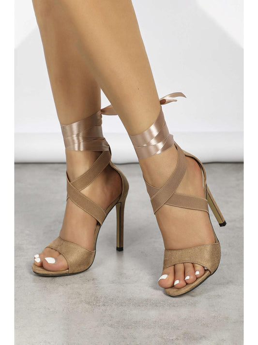 Faux Suede Crossed Tie-Up Heels for Effortless Elegance