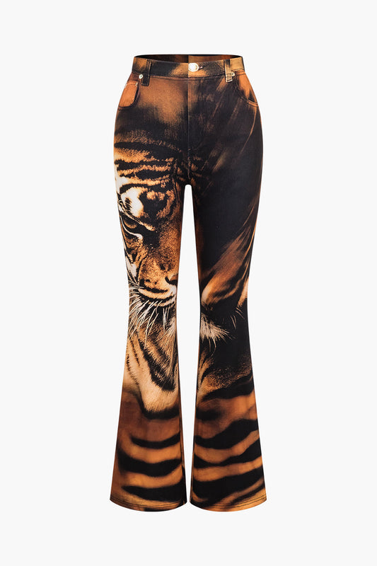 Tiger Print High Waist Trousers for Effortless Style